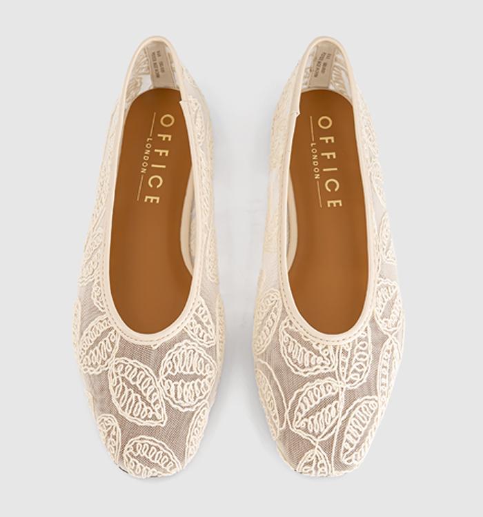 OFFICE Foxglove Embroidered Leaf Print Ballet Pumps Cream