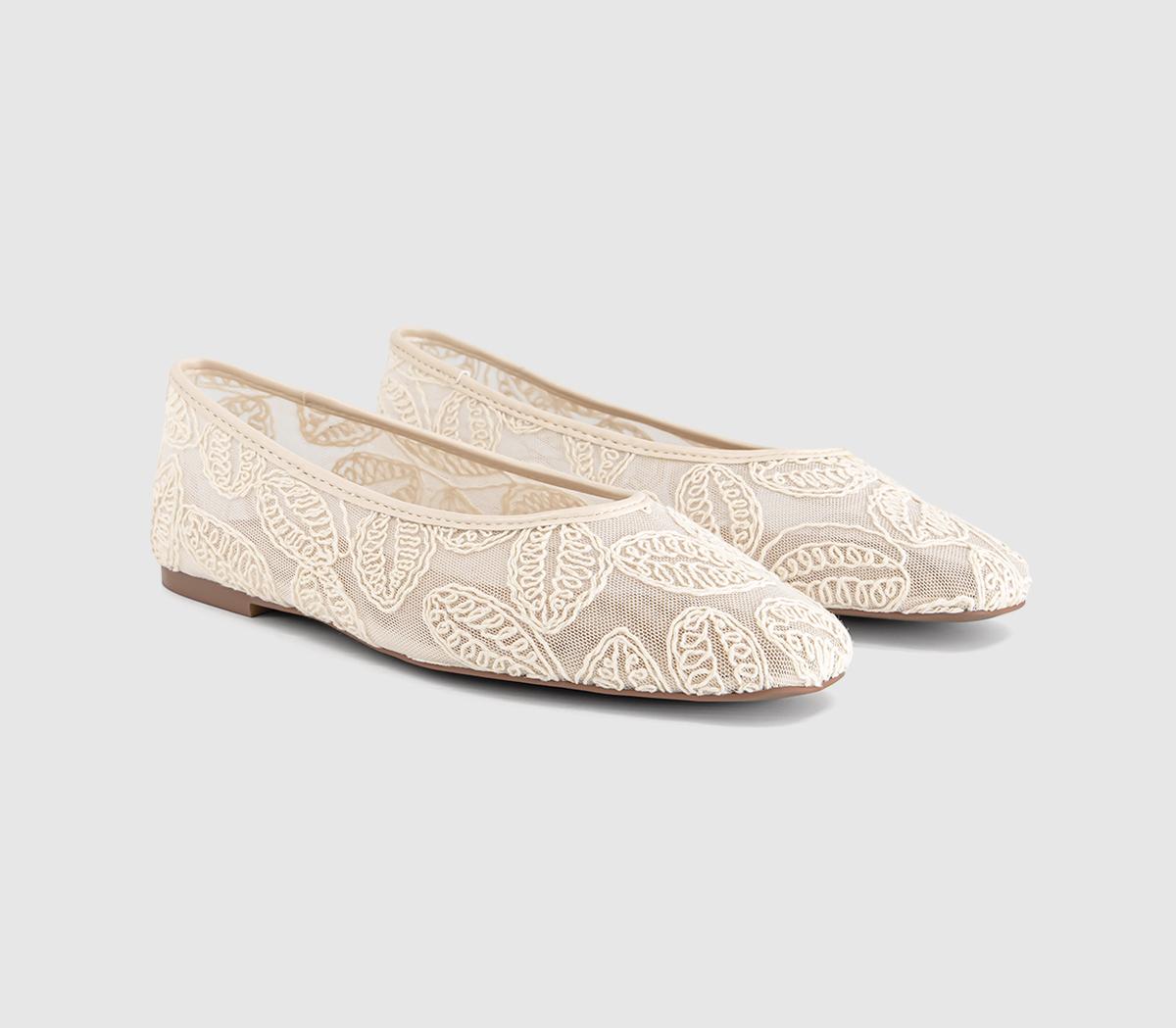 OFFICEFoxglove Embroidered Leaf Print Ballet PumpsCream