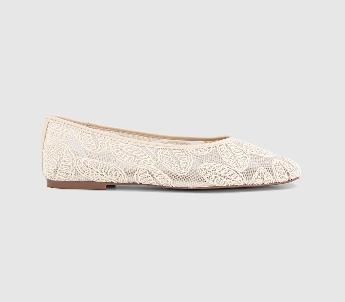 OFFICEFoxglove Embroidered Leaf Print Ballet PumpsCream