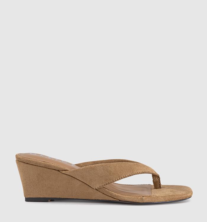 OFFICE Maven Toe Post Wedge Sandals Taupe Faux Suede
