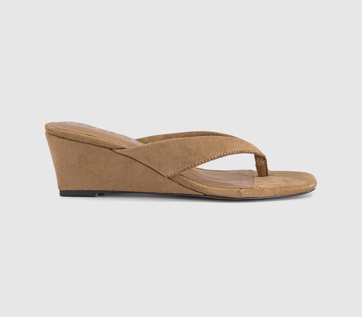 OFFICEMaven Toe Post Wedge SandalsTaupe Faux Suede