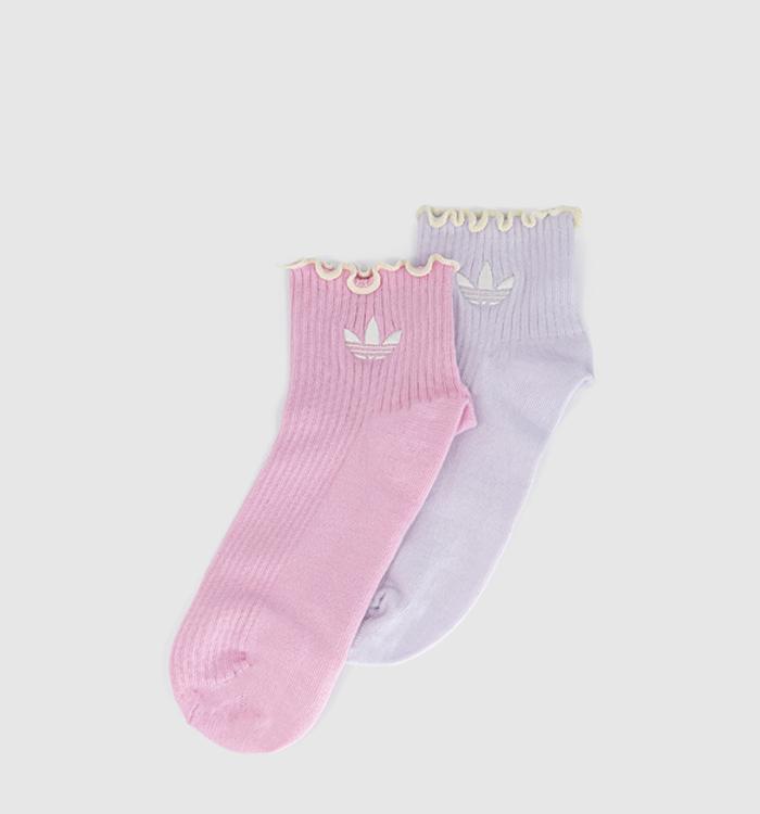 adidas Ruffle Ankle 2 Pack Socks Frozen Purple Off White Orchid Fusion