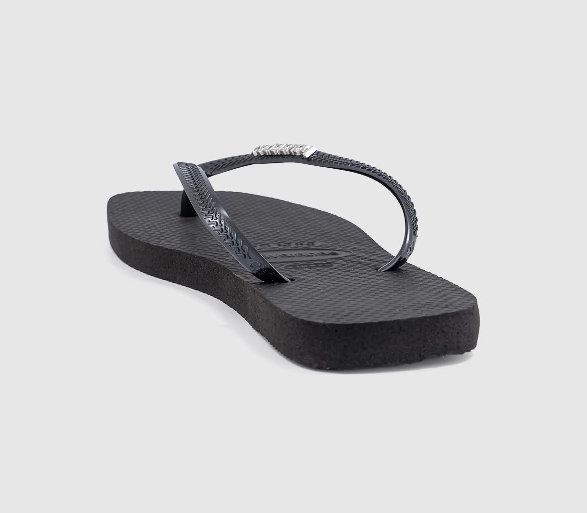HavaianasSlim Square Metallic Logo Flip FlopsBlack