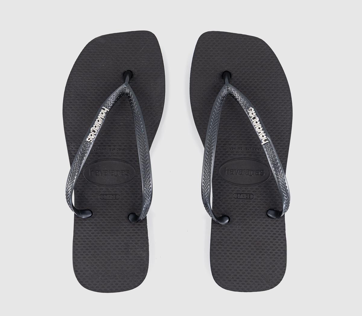 HavaianasSlim Square Metallic Logo Flip FlopsBlack
