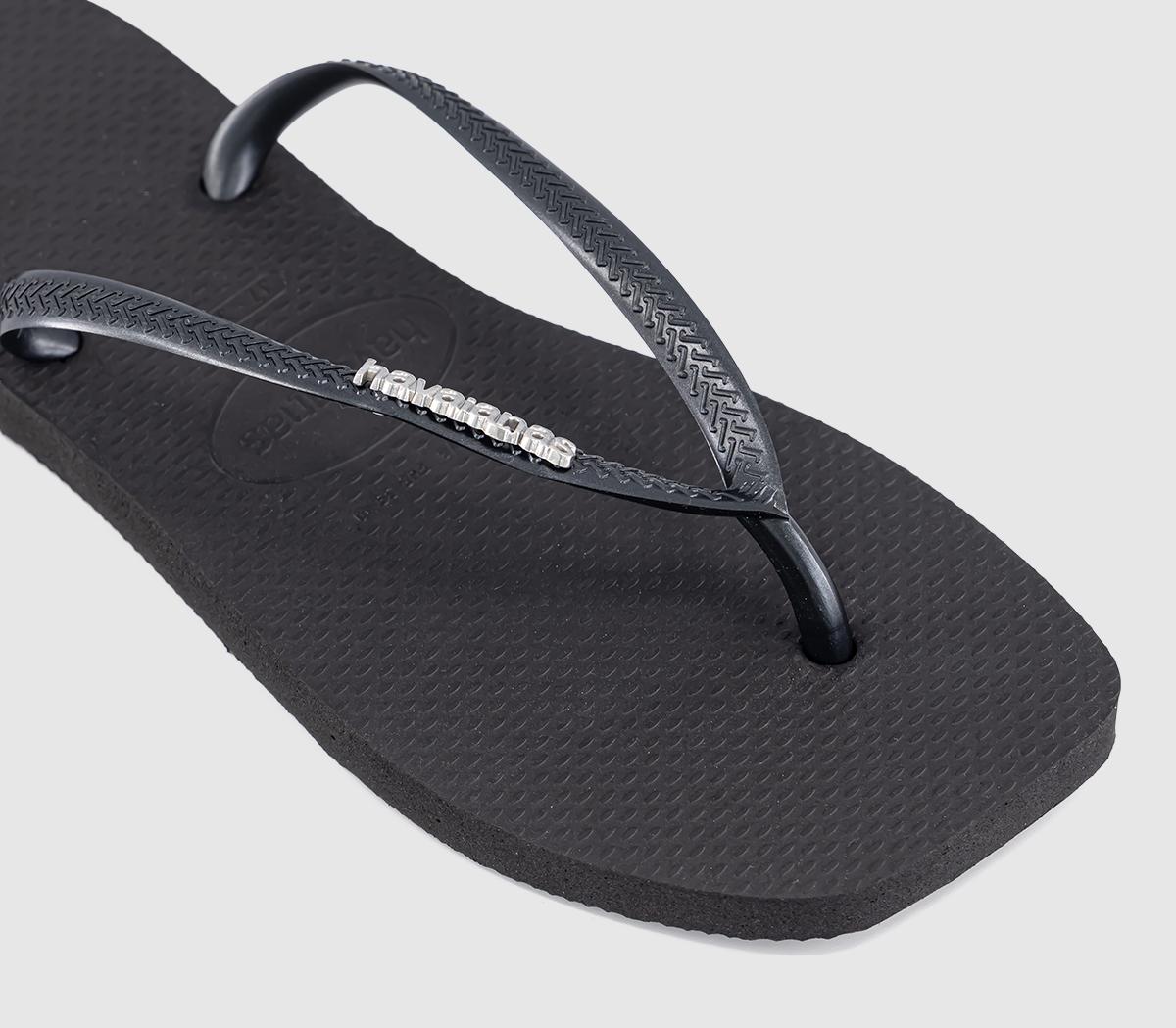 HavaianasSlim Square Metallic Logo Flip FlopsBlack