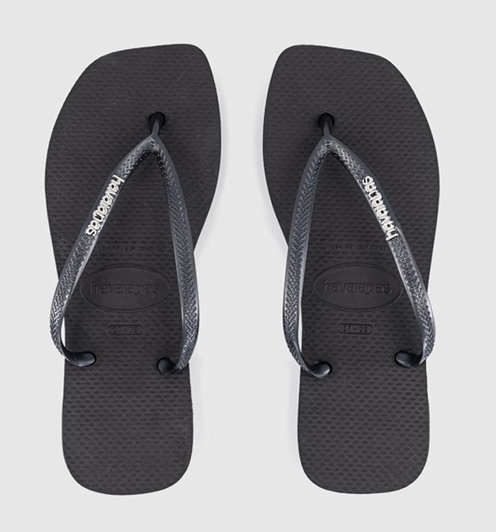 Havaianas Slim Square Metallic Logo Flip Flops Black