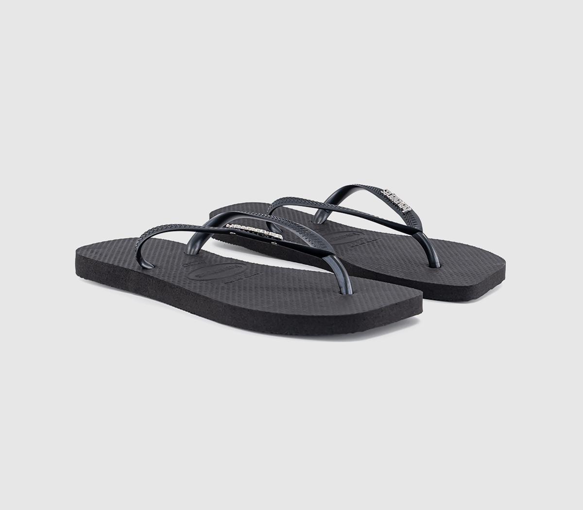 HavaianasSlim Square Metallic Logo Flip FlopsBlack