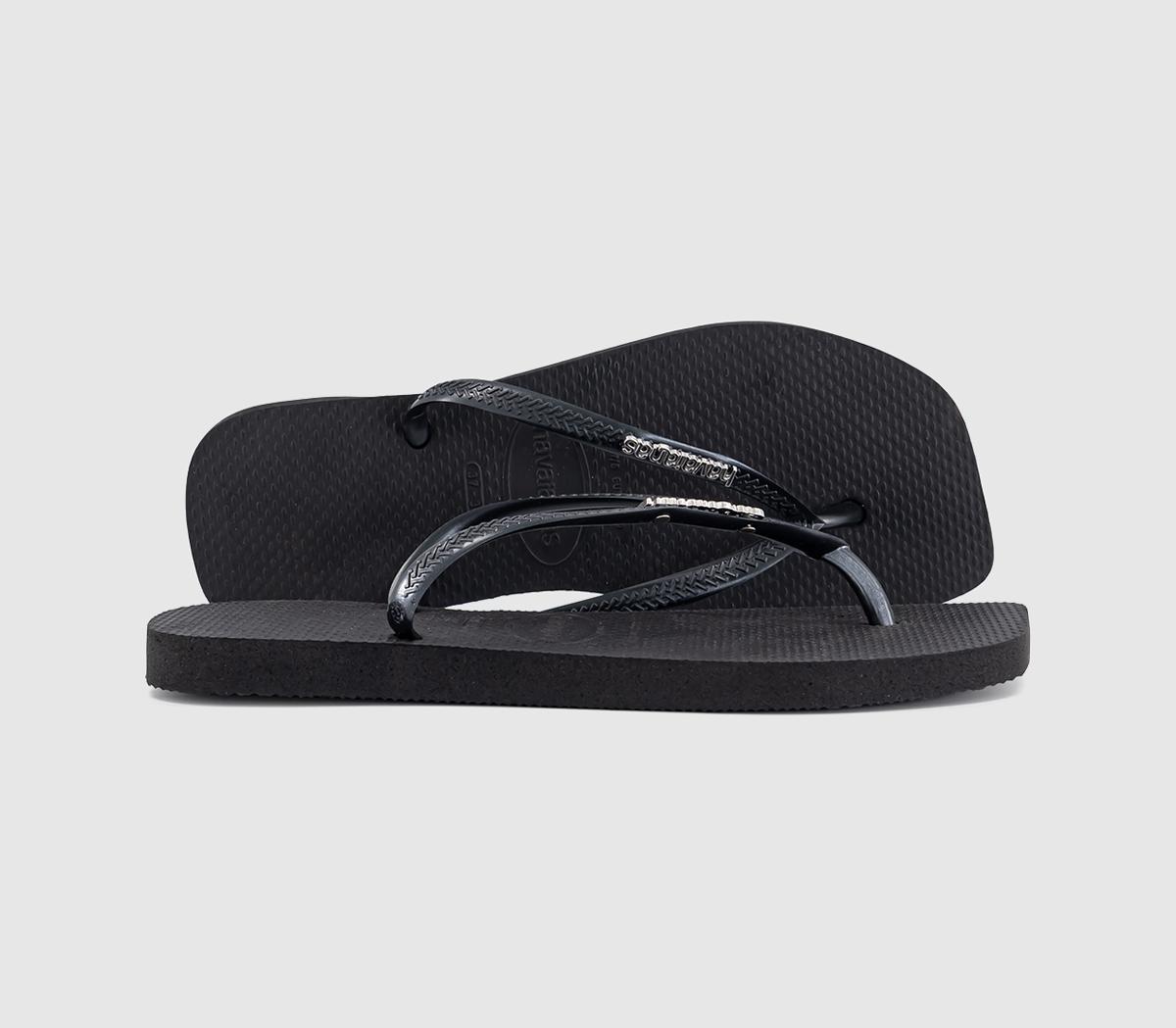 HavaianasSlim Square Metallic Logo Flip FlopsBlack