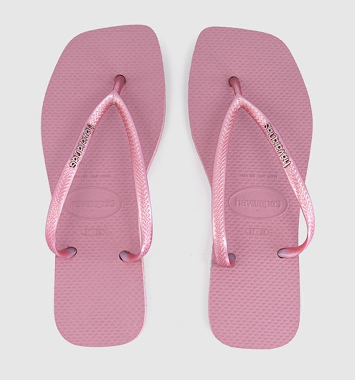 Havaianas Slim Square Metallic Logo Flip Flops Rose Chiffon