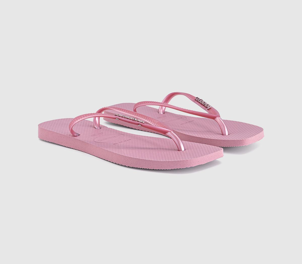 HavaianasSlim Square Metallic Logo Flip FlopsRose Chiffon