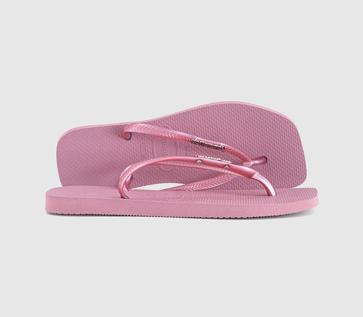 HavaianasSlim Square Metallic Logo Flip FlopsRose Chiffon