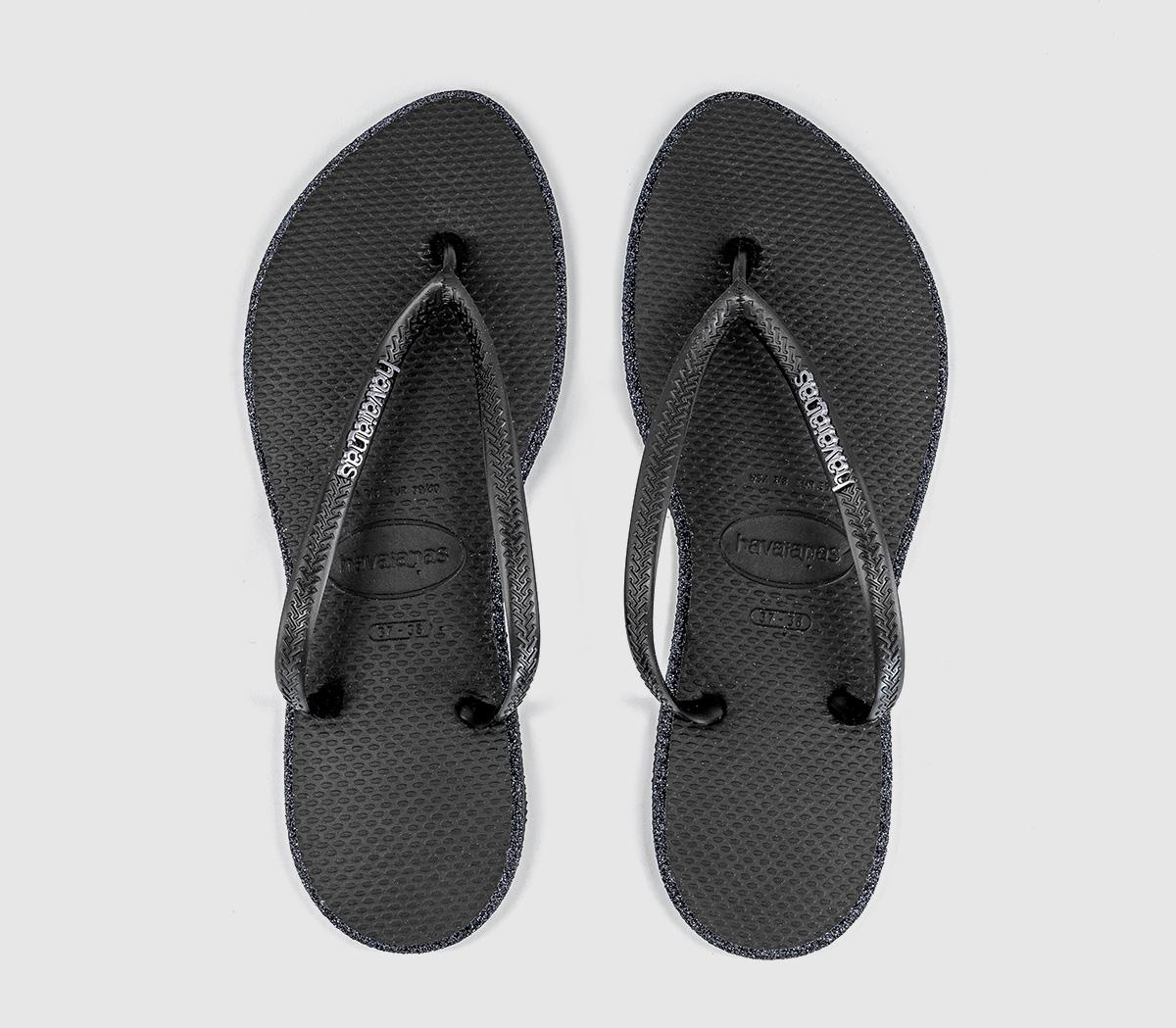 HavaianasSlim Point Glitter Flip FlopsBlack