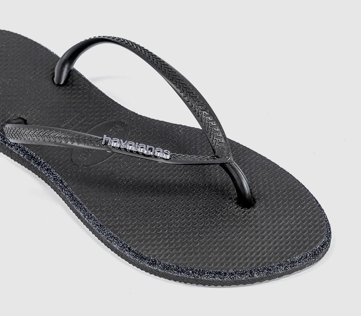 HavaianasSlim Point Glitter Flip FlopsBlack