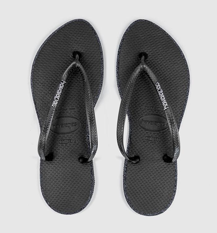 Havaianas Slim Point Glitter Flip Flops Black