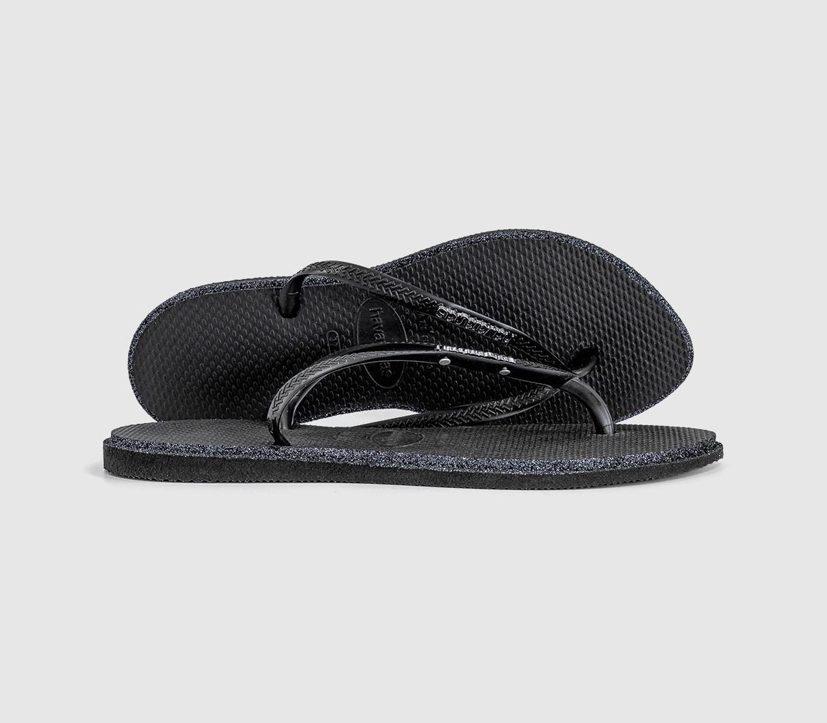 Havaianas Slim Point Glitter Flip Flops  Black in Women's Size 3/4, Office Shoes