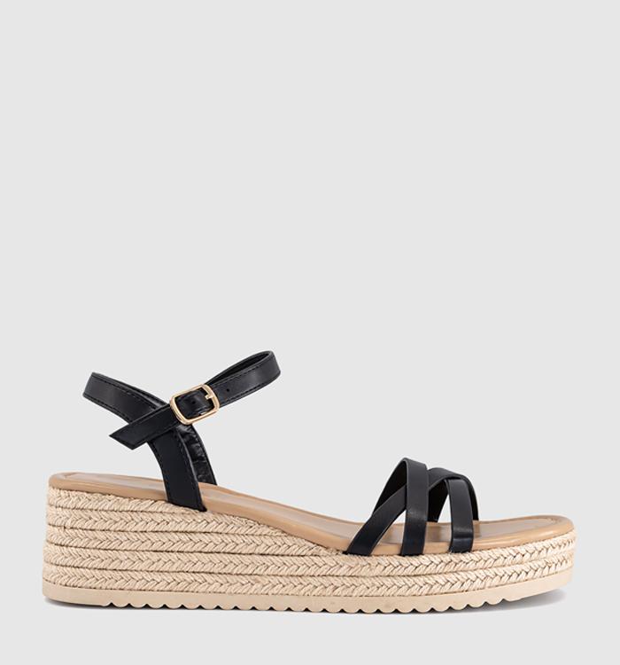 OFFICE Magnolia Strappy Espadrille Wedges Black