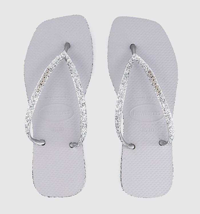 Havaianas Slim Square Glitter Flip Flops Silver