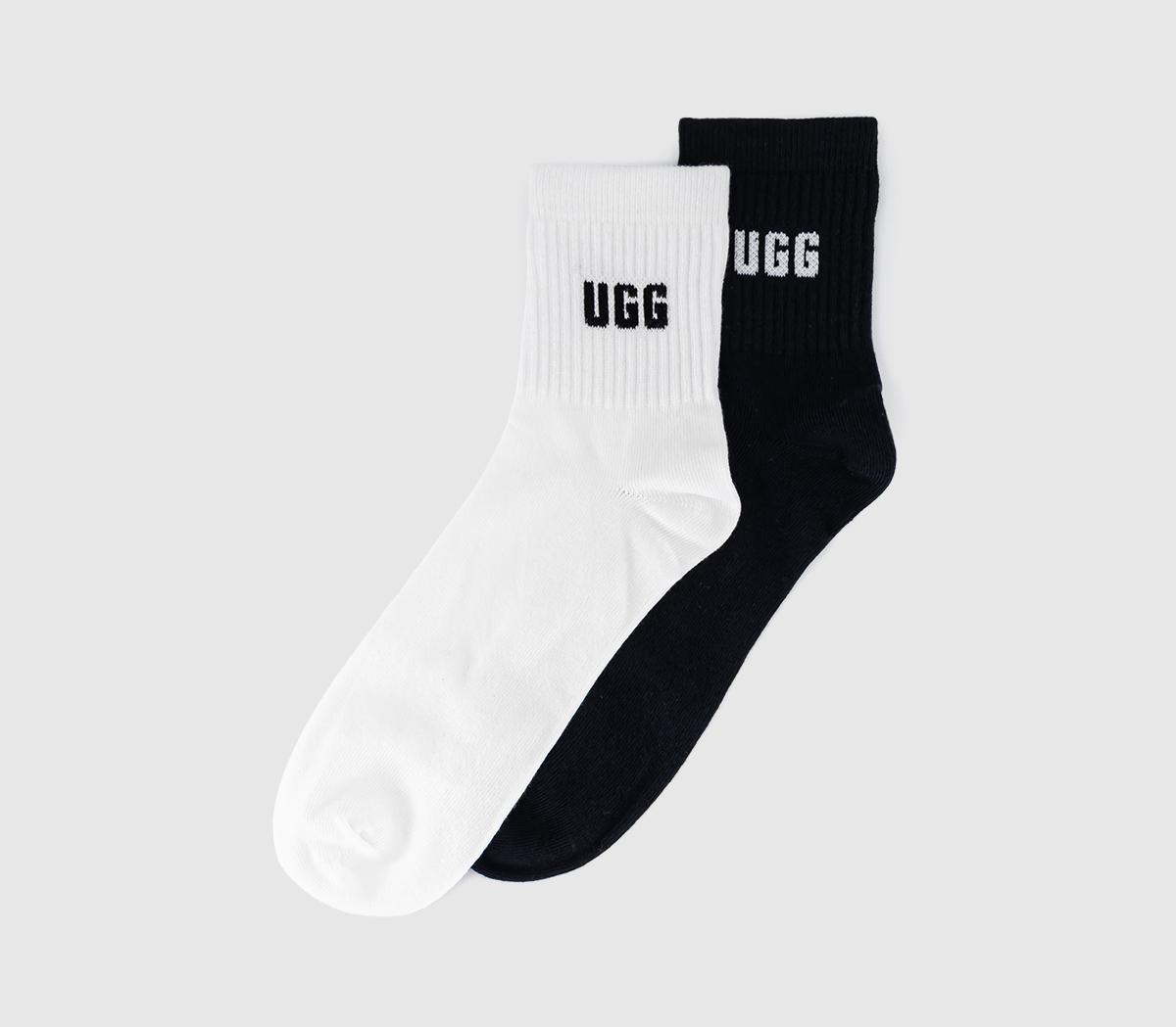 Ugg Quinlin Logo Quarter 2 Pack Socks Black White   , Office Shoes