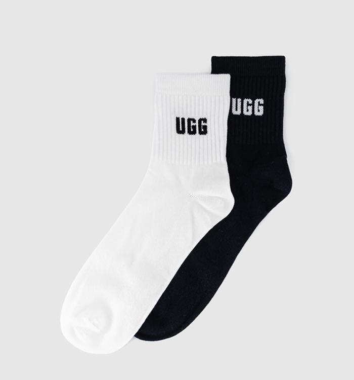 UGG Quinlin Logo Quarter 2 Pack Socks White Black