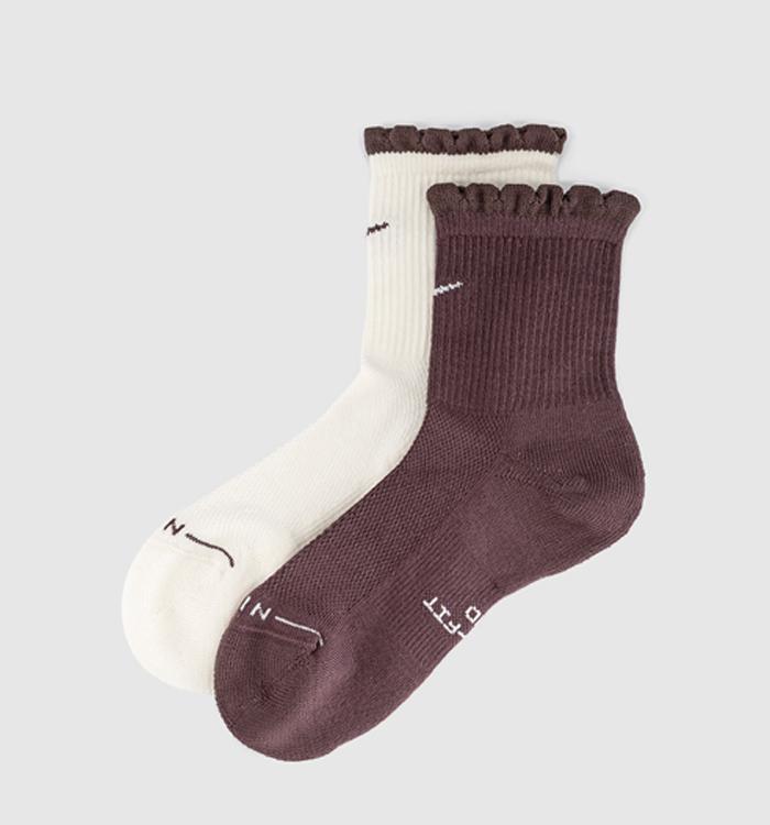 Nike Scallop Ankle 2 Pack Socks Cream Brown