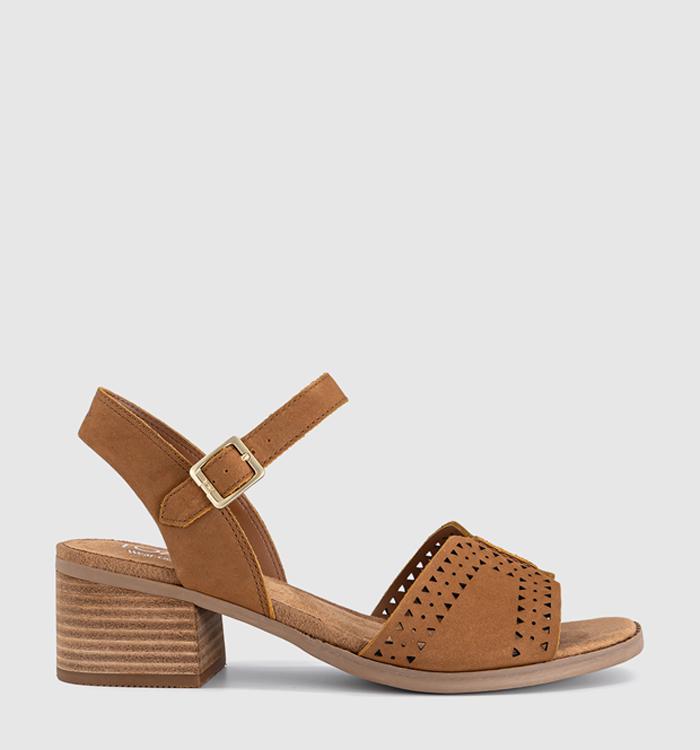 TOMS Eloise Heeled Sandals Brown Sugar Nubuck Leather Perf