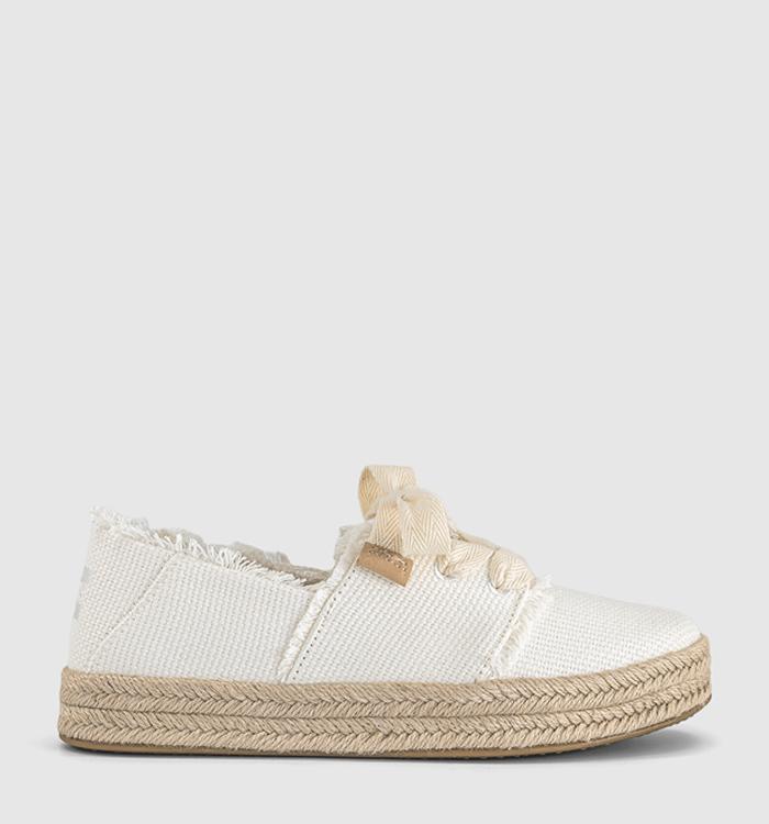 TOMS Carolina Lace Up Espadrilles White Beachside Woven Fray