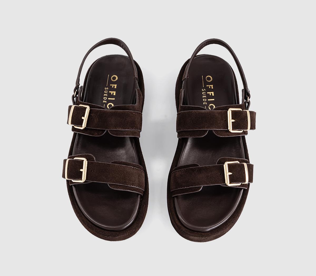 OFFICESprings Double Buckle Platform SandalsBrown Suede