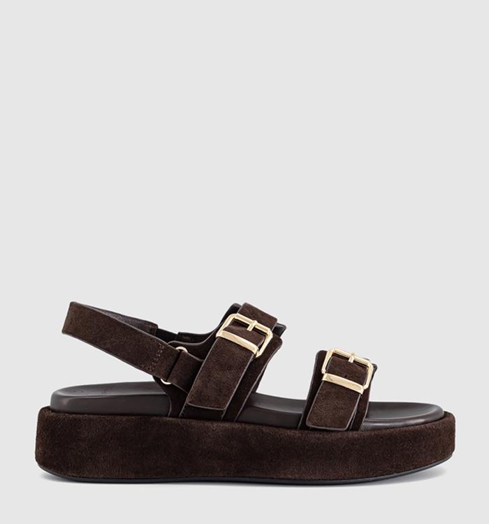 OFFICE Springs Double Buckle Platform Sandals Brown Suede