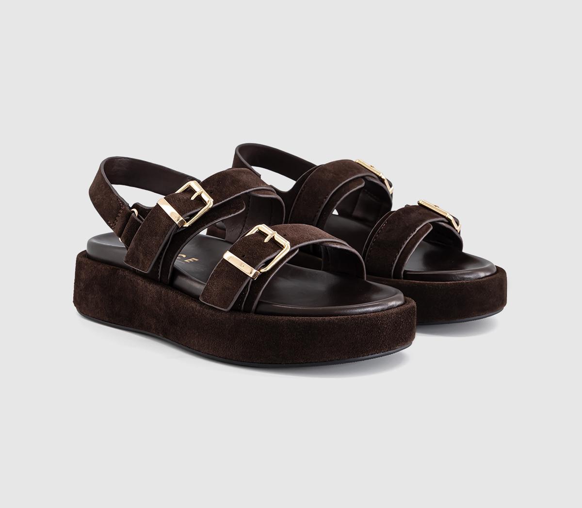 OFFICESprings Double Buckle Platform SandalsBrown Suede