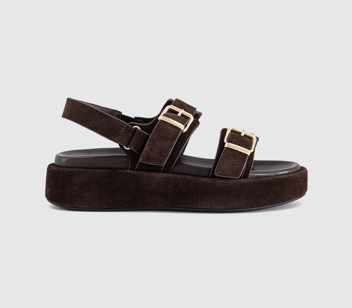 OFFICESprings Double Buckle Platform SandalsBrown Suede