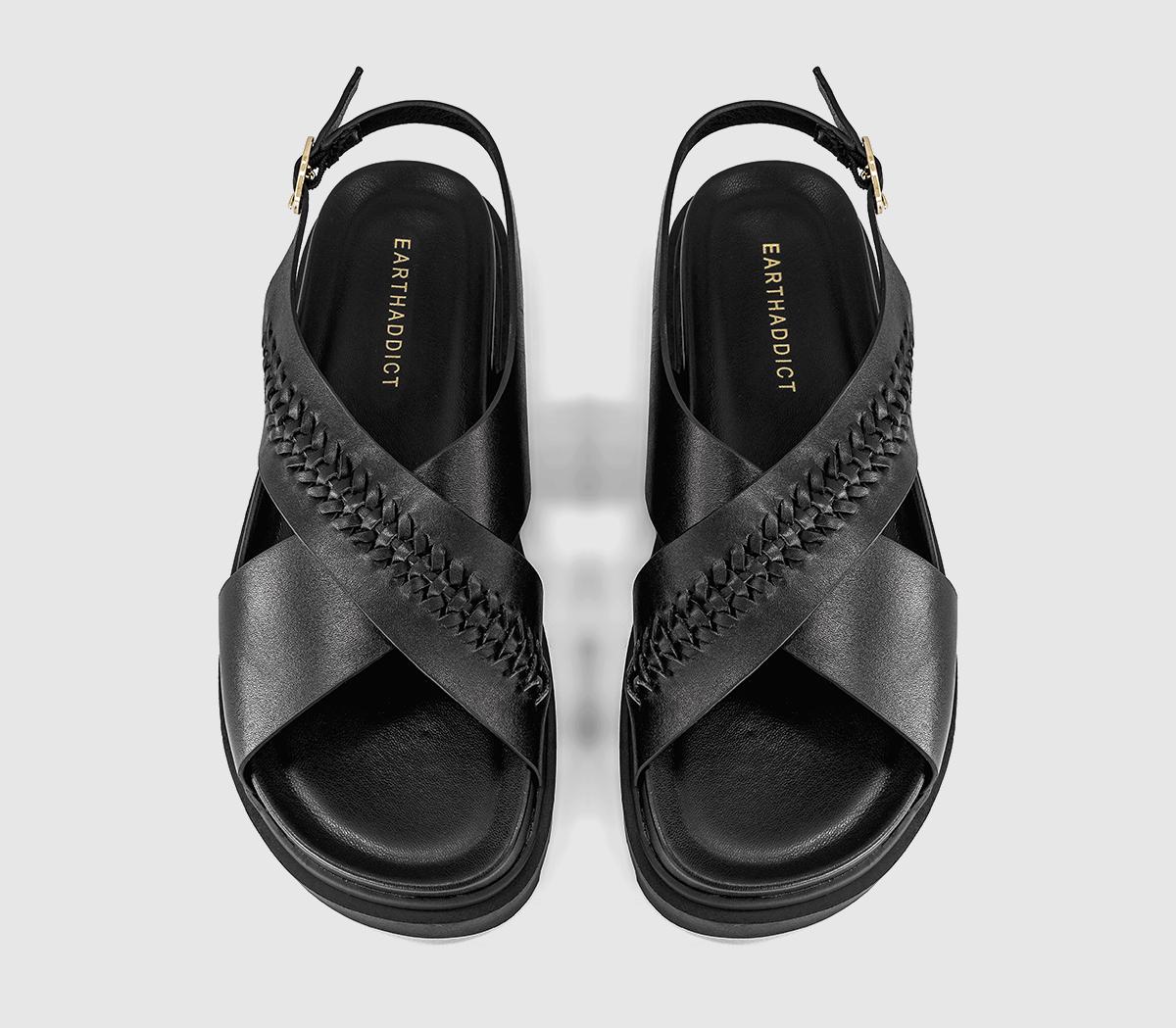 EARTHADDICTEarth Addict Fleur Cross Over Chunky SandalsBlack Leather