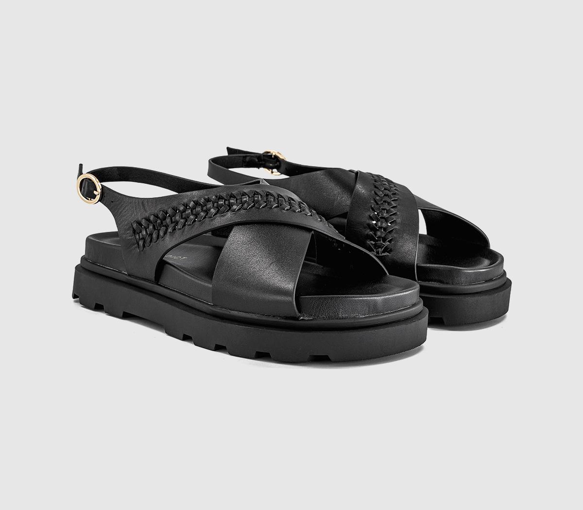 EARTHADDICTEarth Addict Fleur Cross Over Chunky SandalsBlack Leather