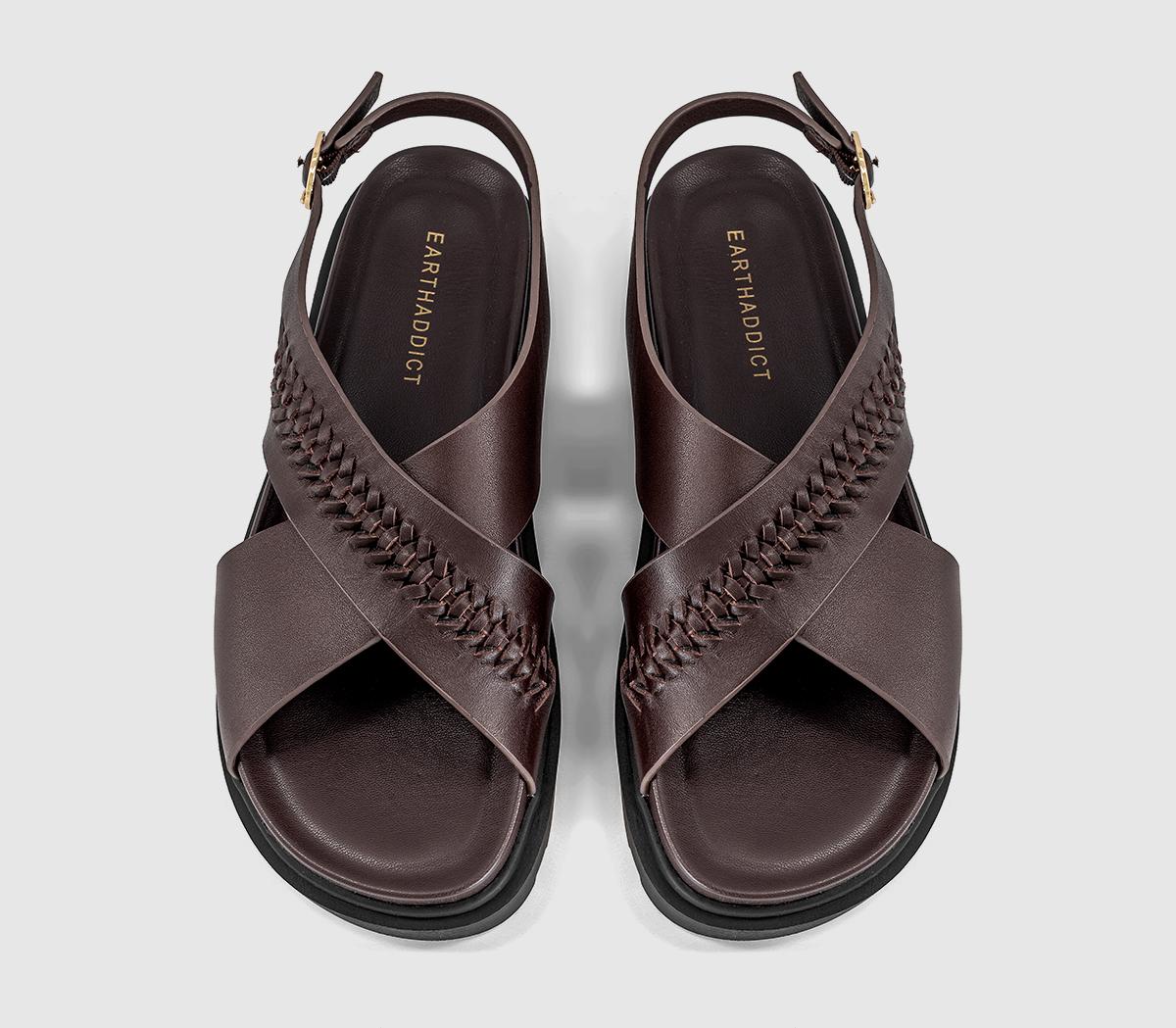 EARTHADDICTEarth Addict Fleur Cross Over Chunky SandalsBrown Leather