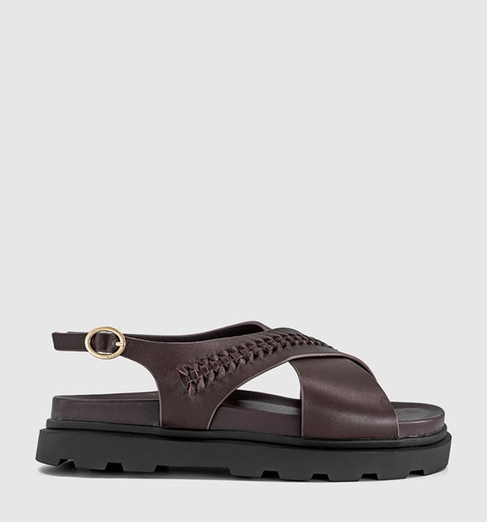 EARTHADDICT Earth Addict Fleur Cross Over Chunky Sandals Brown Leather
