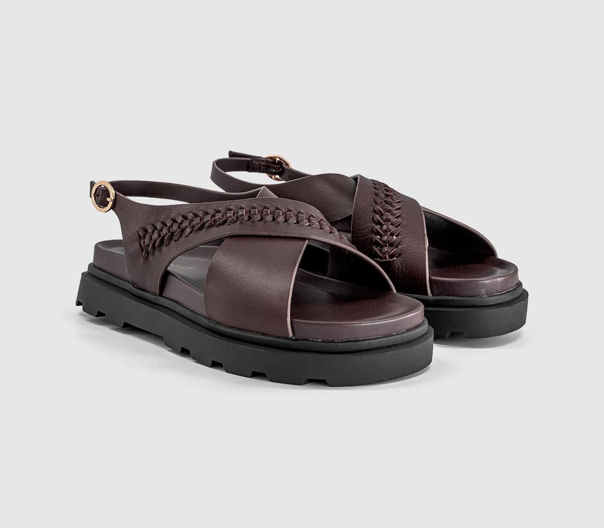 EARTHADDICTEarth Addict Fleur Cross Over Chunky SandalsBrown Leather