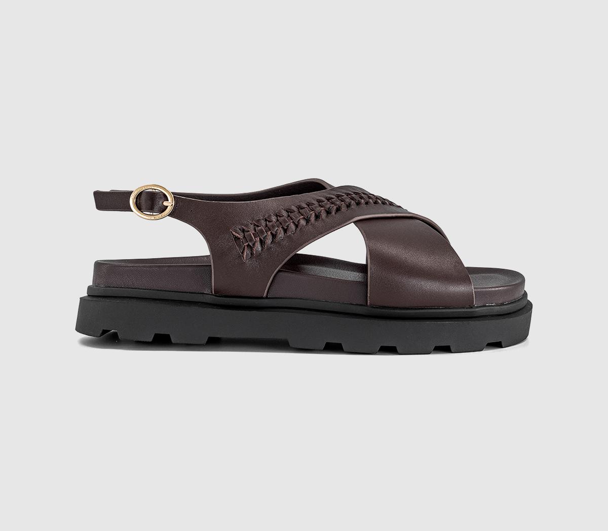 EARTHADDICTEarth Addict Fleur Cross Over Chunky SandalsBrown Leather