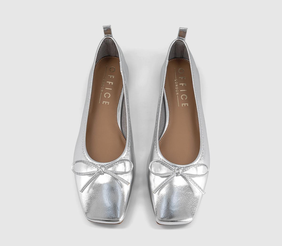 OFFICEFinti Square Toe Soft Ballet FlatsSilver