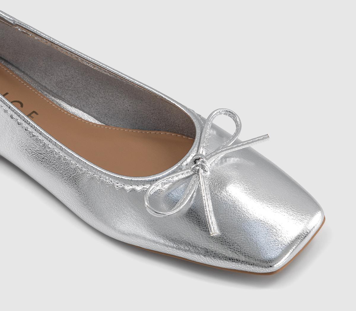 OFFICEFinti Square Toe Soft Ballet FlatsSilver