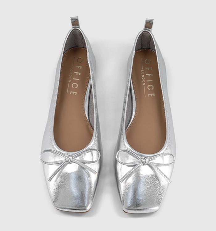 OFFICE Finti Square Toe Soft Ballet Flats Silver