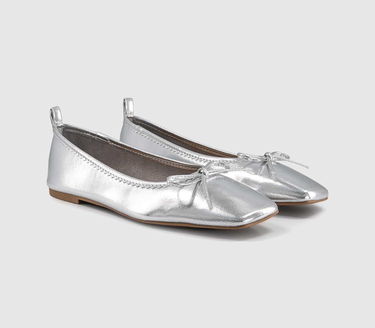OFFICEFinti Square Toe Soft Ballet FlatsSilver