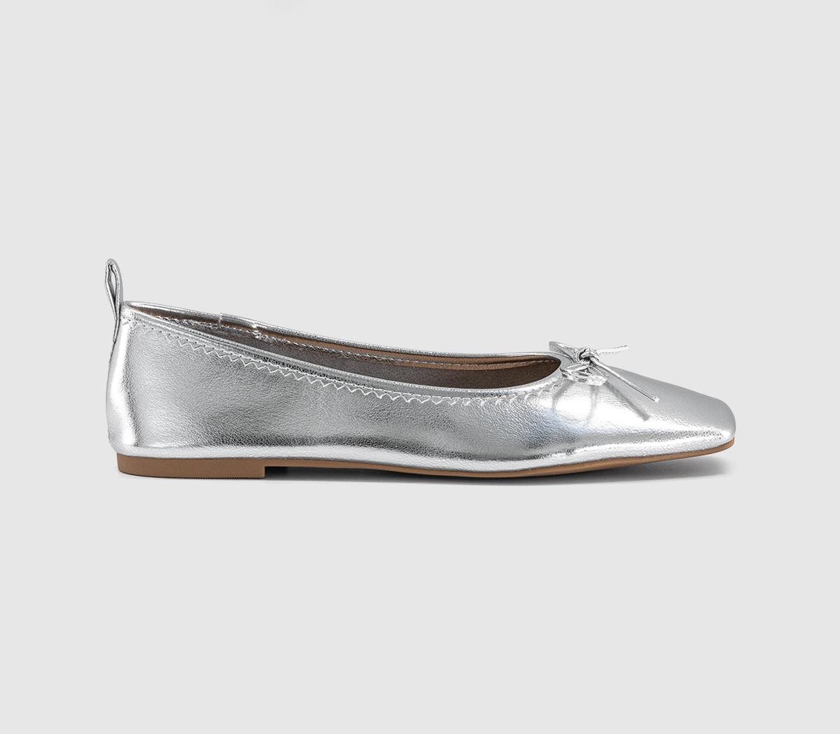 OFFICEFinti Square Toe Soft Ballet FlatsSilver