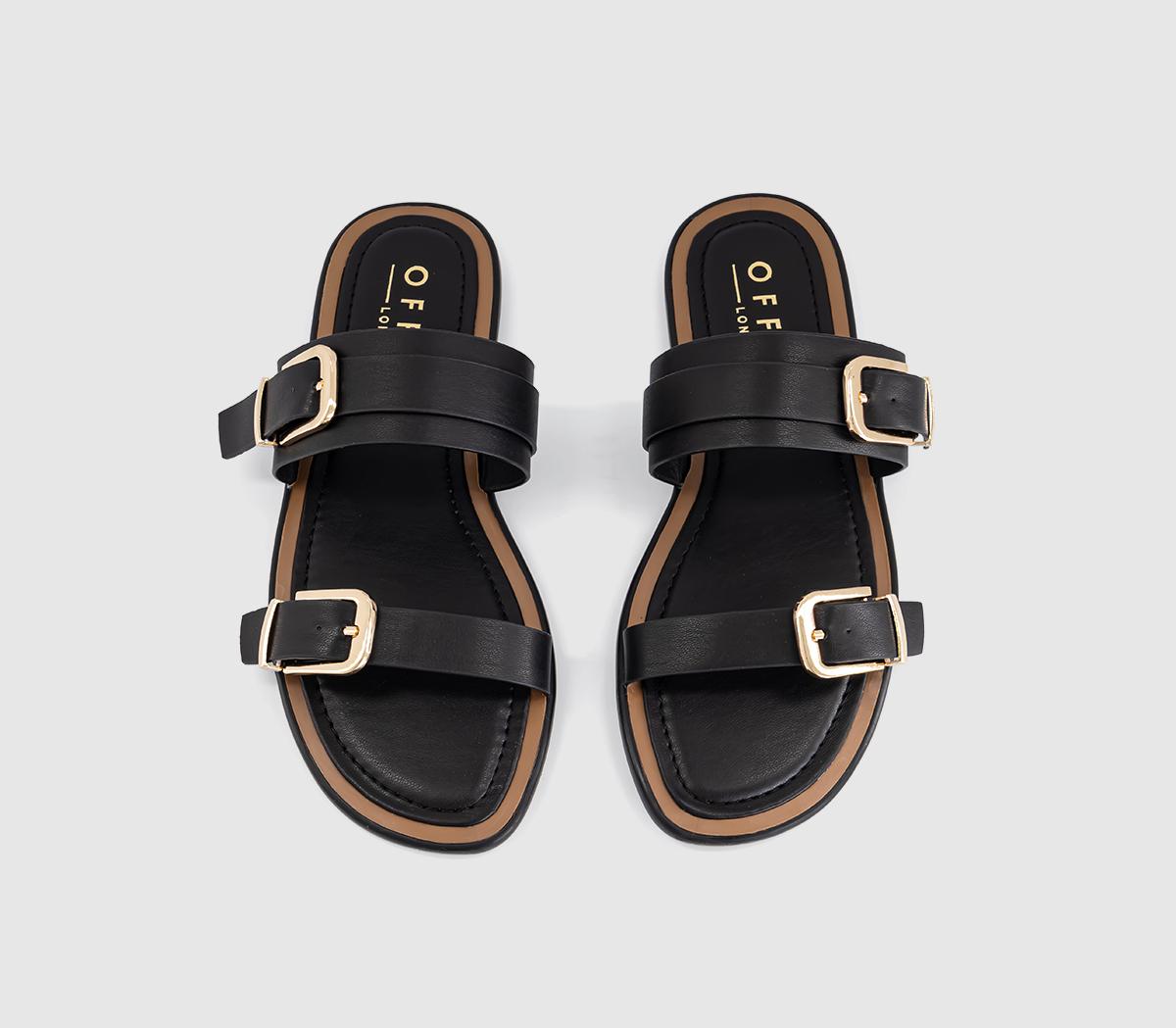 OFFICESan Francisco Double Buckle Flat SlidersBlack