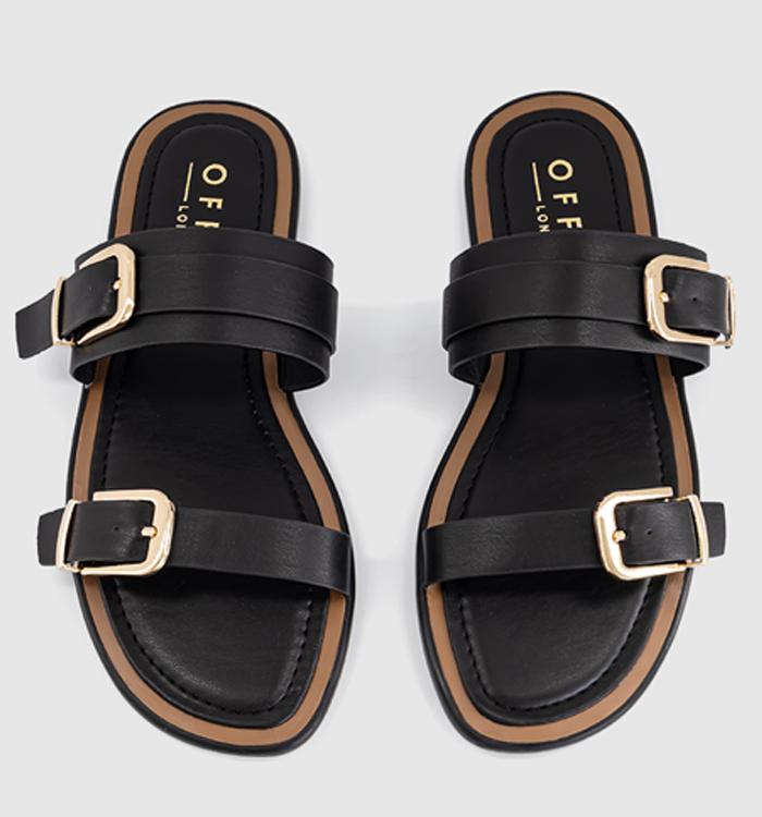 OFFICE San Francisco Double Buckle Flat Sliders Black