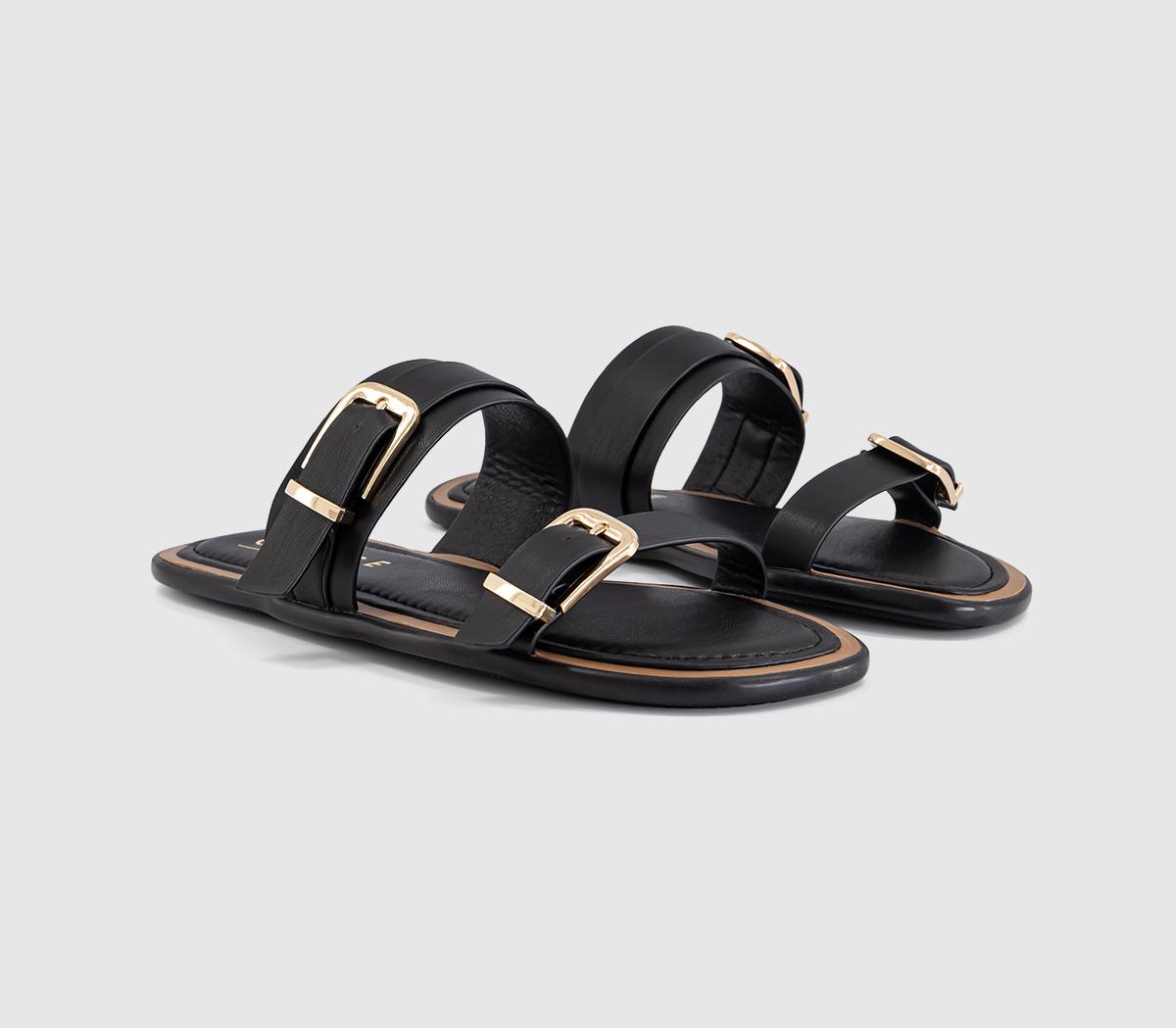 OFFICESan Francisco Double Buckle Flat SlidersBlack