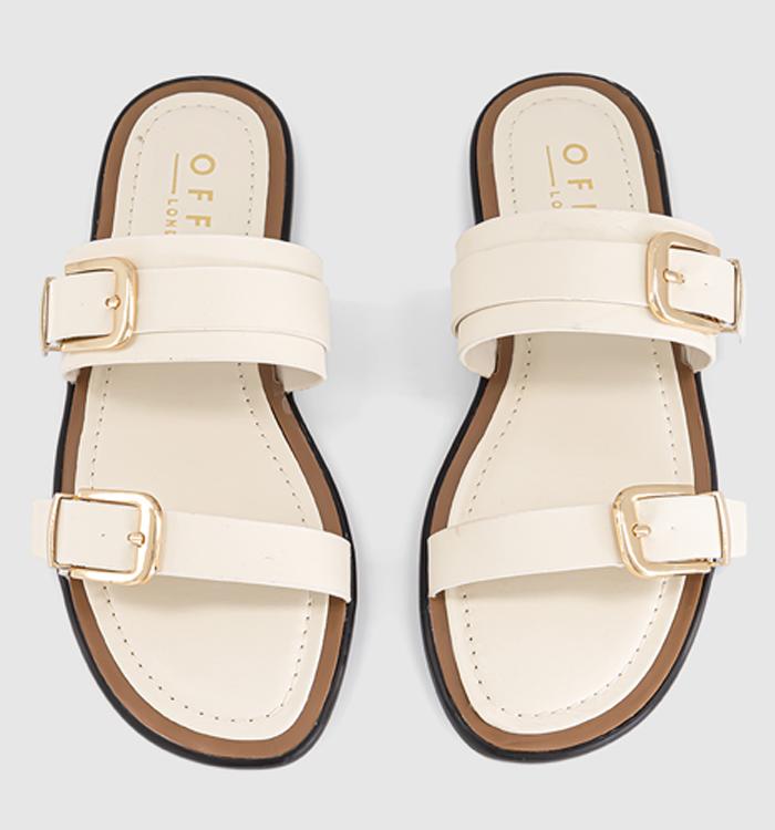 OFFICE San Francisco Double Buckle Flat Sliders Off White
