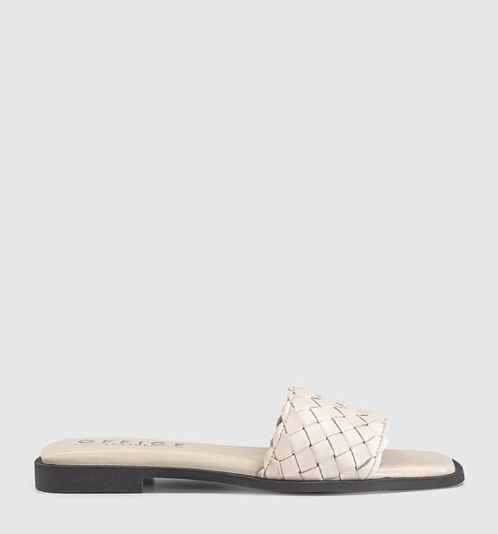 OFFICE Scottie Leather Weave Sliders White Leather
