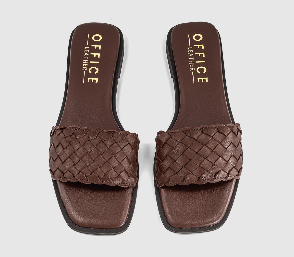 OFFICEScottie Leather Weave SlidersBrown Leather