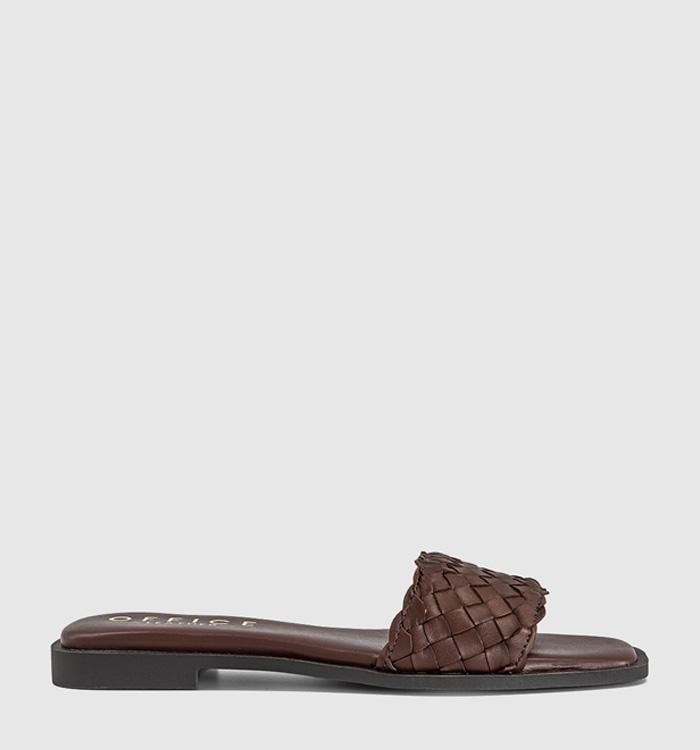 OFFICE Scottie Leather Weave Sliders Brown Leather