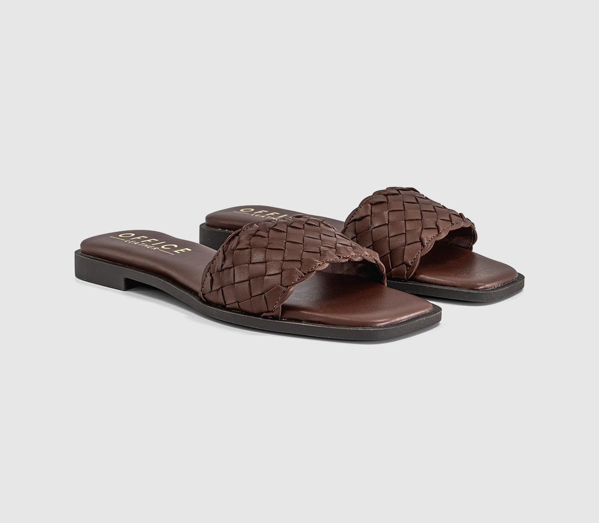 OFFICEScottie Leather Weave SlidersBrown Leather