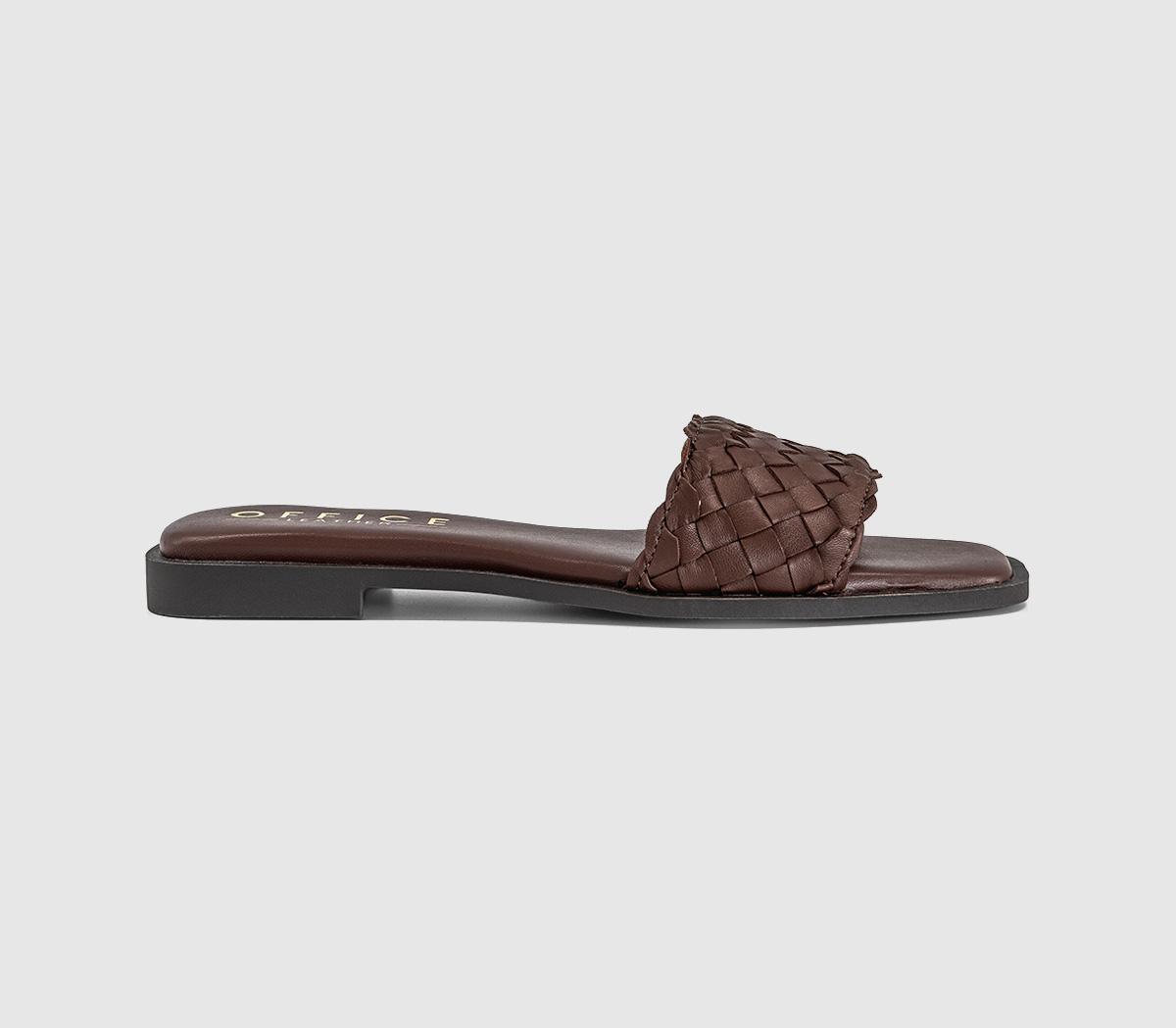 OFFICEScottie Leather Weave SlidersBrown Leather